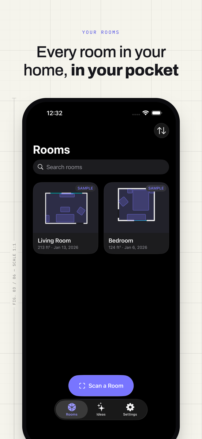 Home screen with scanned rooms